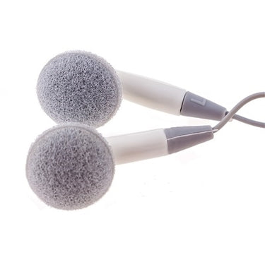 White disposable earbuds designed for schools and education, perfect for bulk headphone packs.